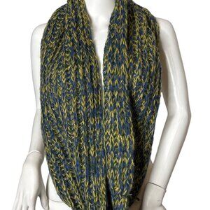 Knitted Infinity Scarf By Basico In Blue & Yellow Acrylic Blend